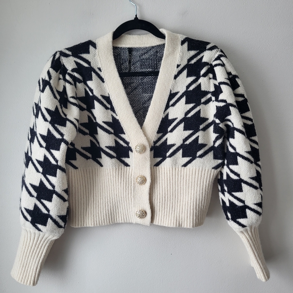 Golden Days Paris Black and White Houndstooth Knit Sweater